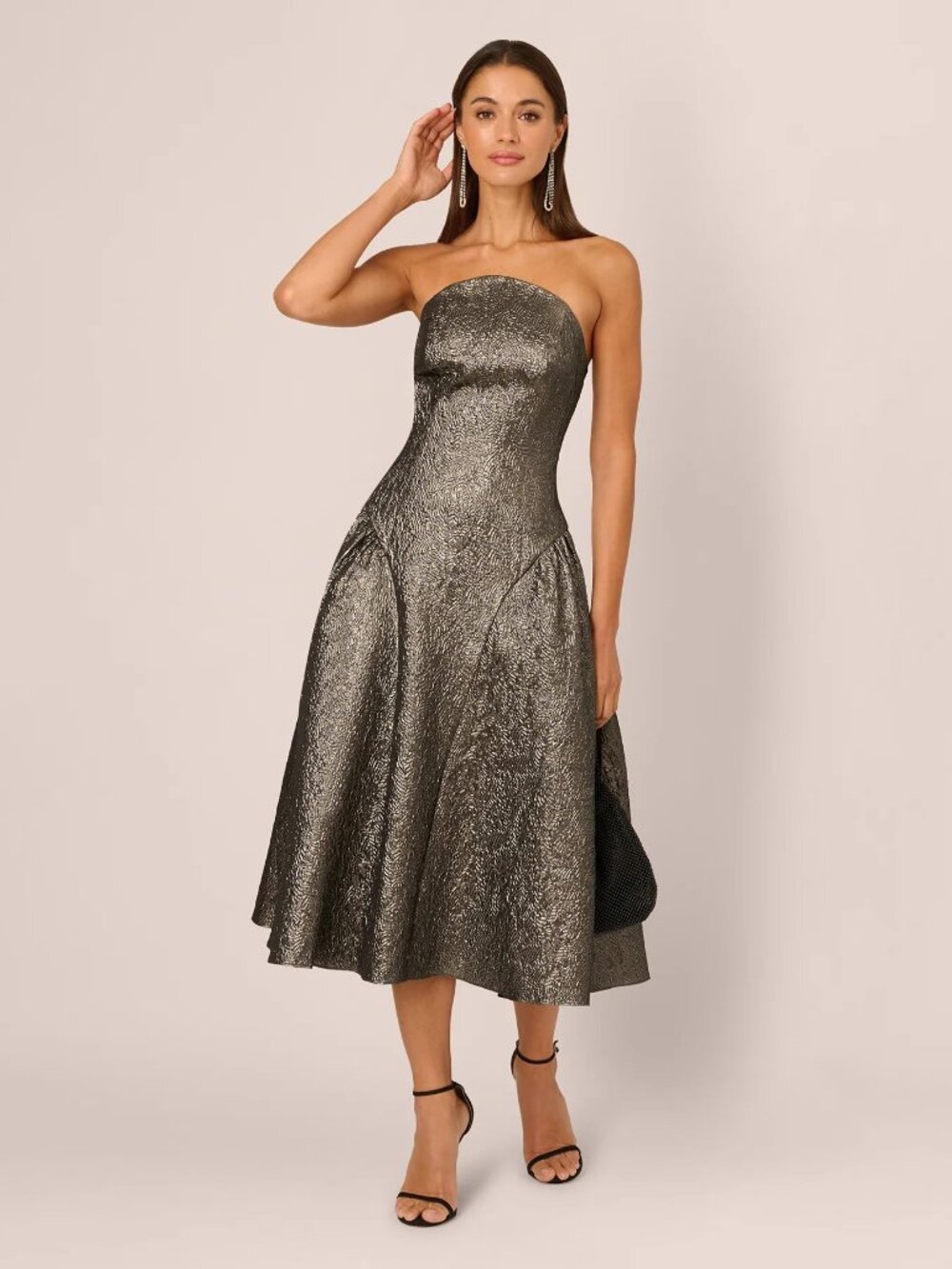Adrianna Papell Strapless Drop Waist Metallic Midi Dress Size 6 8 10